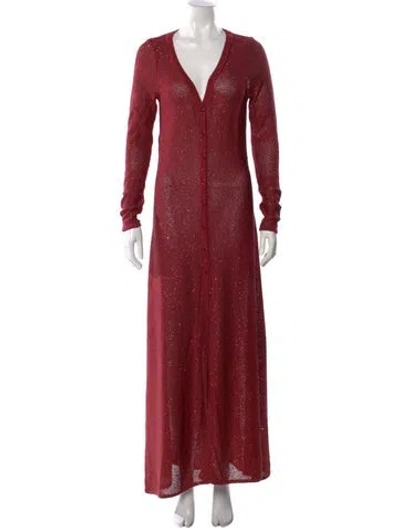 Pre-owned Misa V-neck Long Dress In Red