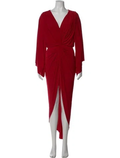Pre-owned Misa V-neck Long Dress In Red