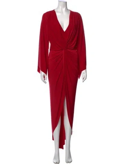 Pre-owned Misa V-neck Long Dress In Red