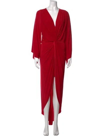 Pre-owned Misa V-neck Long Dress In Red
