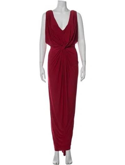 Pre-owned Misa V-neck Long Dress In Red