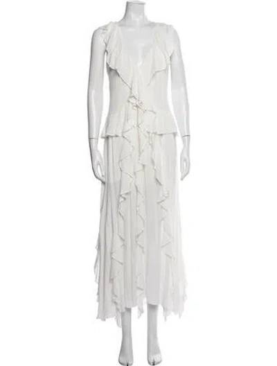 Pre-owned Misa V-neck Long Dress In White