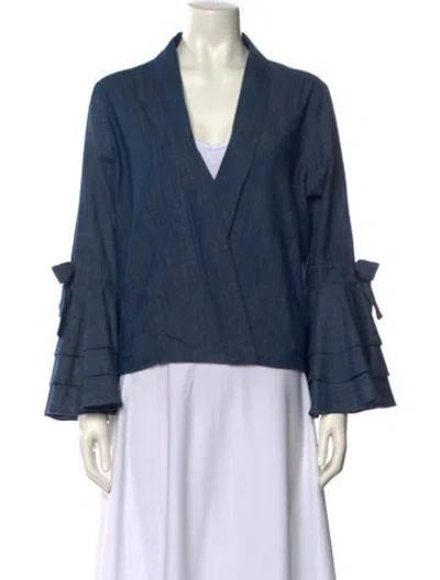 Pre-owned Misa V-neck Long Sleeve Blouse In Blue