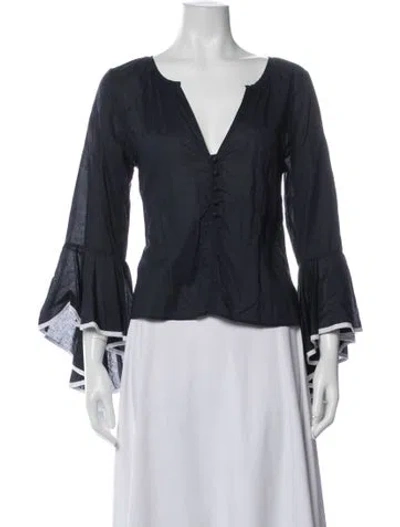Pre-owned Misa V-neck Long Sleeve Blouse In Blue