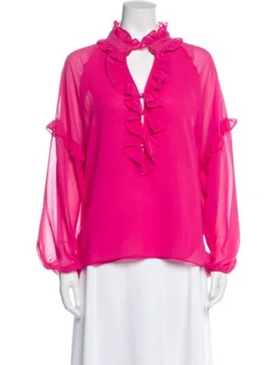 Pre-owned Misa V-neck Long Sleeve Blouse In Pink