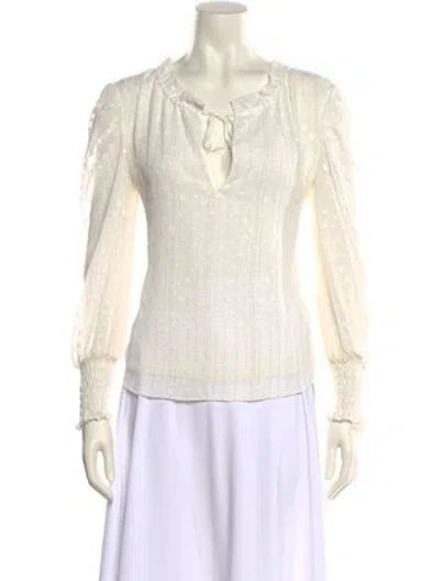 Pre-owned Misa V-neck Long Sleeve Blouse In White