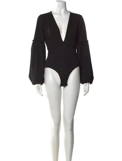 Pre-owned Misa V-neck Long Sleeve Bodysuit In Black