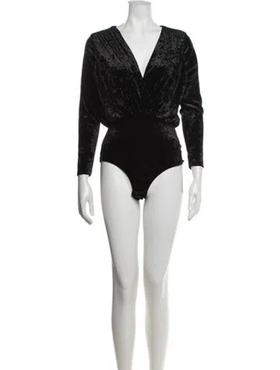 Pre-owned Misa V-neck Long Sleeve Bodysuit In Black