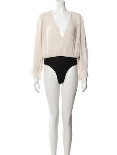Pre-owned Misa V-neck Long Sleeve Bodysuit In Neutrals