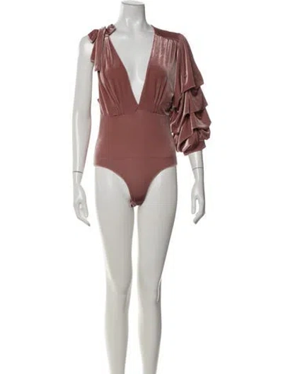 Pre-owned Misa V-neck Long Sleeve Bodysuit In Pink