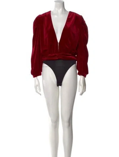 Pre-owned Misa V-neck Long Sleeve Bodysuit In Red