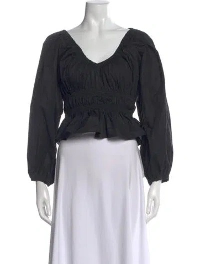 Pre-owned Misa V-neck Long Sleeve Crop Top In Black