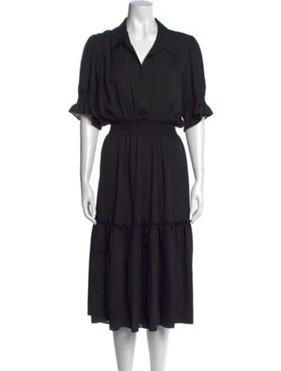 Pre-owned Misa V-neck Midi Length Dress In Black