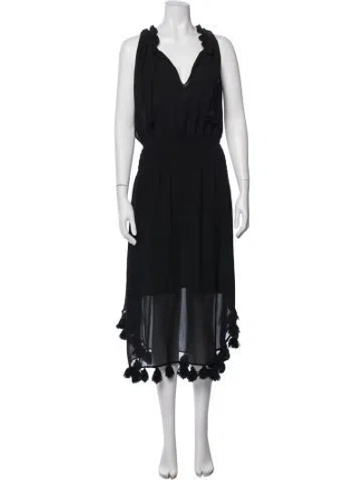 Pre-owned Misa V-neck Midi Length Dress In Black