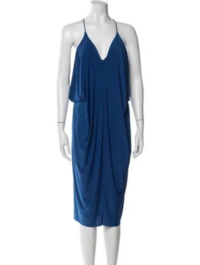 Pre-owned Misa V-neck Midi Length Dress In Blue