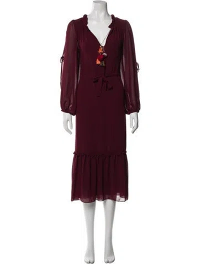 Pre-owned Misa V-neck Midi Length Dress In Burgundy