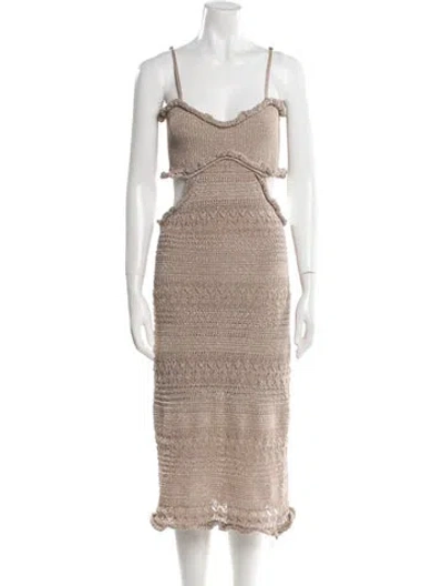 Pre-owned Misa V-neck Midi Length Dress In Gold