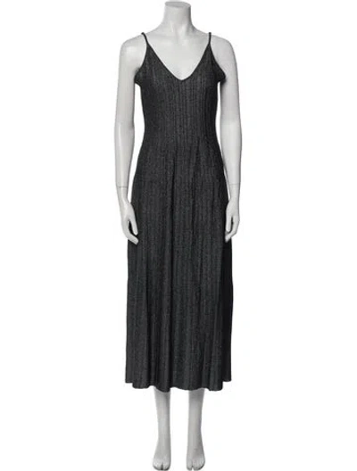 Pre-owned Misa V-neck Midi Length Dress In Gray