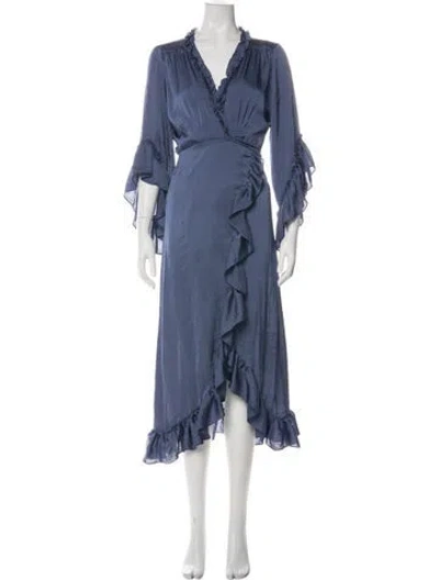 Pre-owned Misa V-neck Midi Length Dress In Green