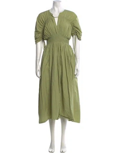 Pre-owned Misa V-neck Midi Length Dress In Green