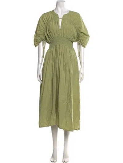 Pre-owned Misa V-neck Midi Length Dress In Green