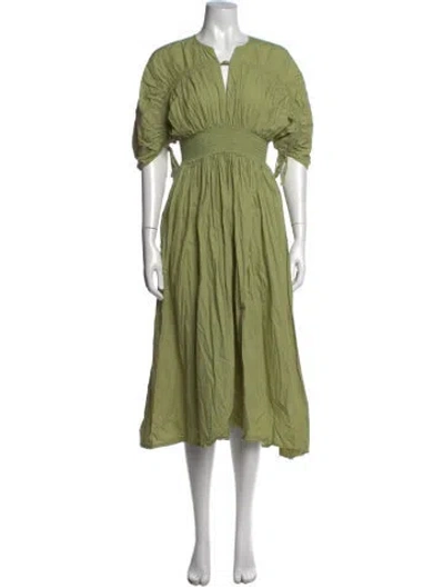 Pre-owned Misa V-neck Midi Length Dress In Green