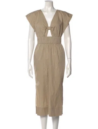 Pre-owned Misa V-neck Midi Length Dress In Neutral