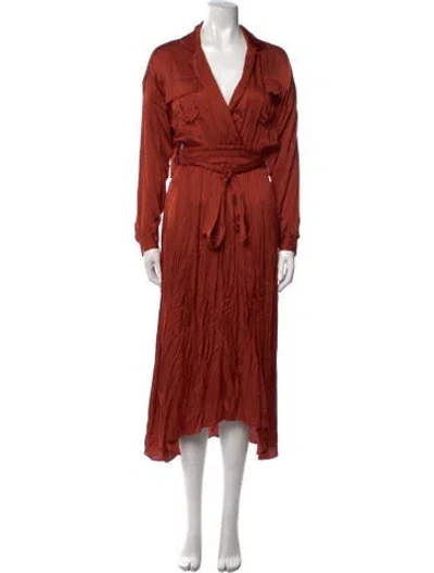 Pre-owned Misa V-neck Midi Length Dress In Orange