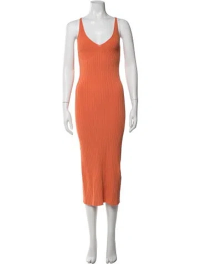 Pre-owned Misa V-neck Midi Length Dress In Orange