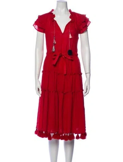 Pre-owned Misa V-neck Midi Length Dress In Red
