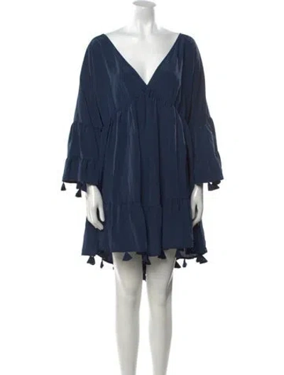 Pre-owned Misa V-neck Mini Dress In Blue