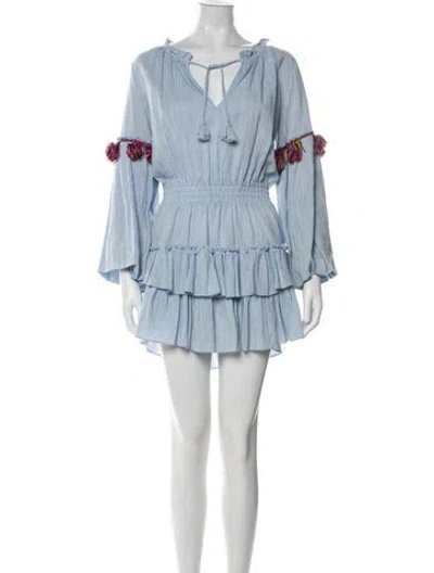 Pre-owned Misa V-neck Mini Dress In Blue