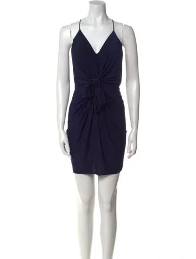 Pre-owned Misa V-neck Mini Dress In Blue