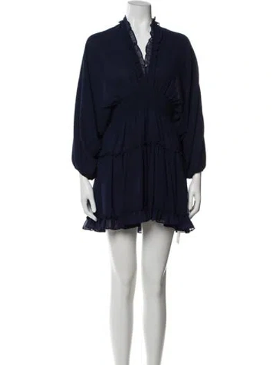 Pre-owned Misa V-neck Mini Dress In Blue
