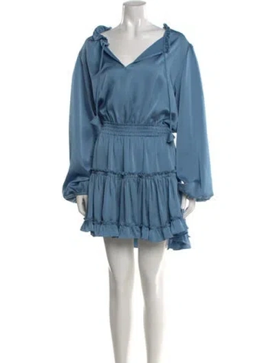 Pre-owned Misa V-neck Mini Dress In Blue