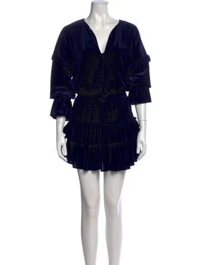 Pre-owned Misa V-neck Mini Dress In Blue