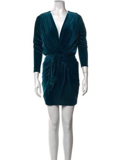 Pre-owned Misa V-neck Mini Dress In Blue