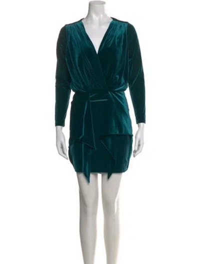 Pre-owned Misa V-neck Mini Dress In Green