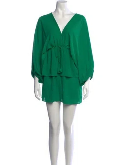 Pre-owned Misa V-neck Mini Dress In Green