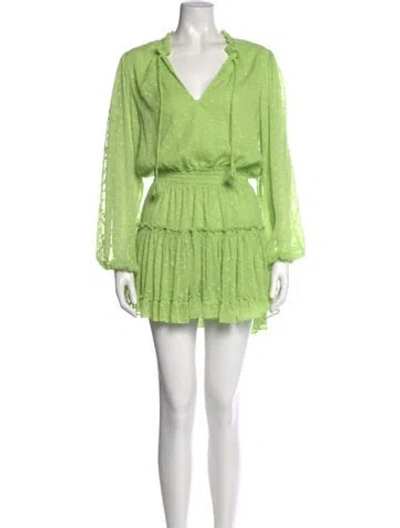 Pre-owned Misa V-neck Mini Dress In Green/metallic