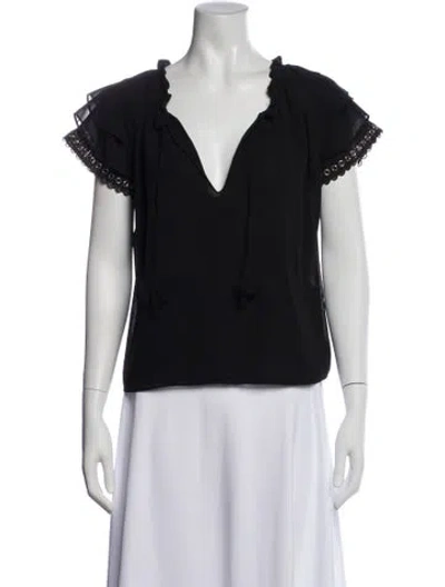 Pre-owned Misa V-neck Short Sleeve Blouse In Black