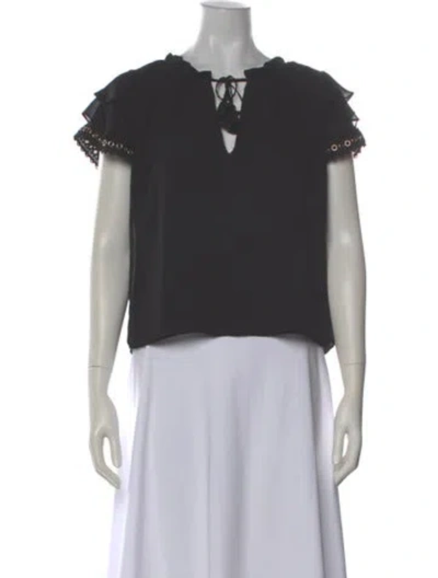 Pre-owned Misa V-neck Short Sleeve Blouse In Gray