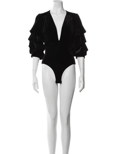 Pre-owned Misa V-neck Short Sleeve Bodysuit In Black