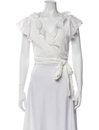 Pre-owned Misa V-neck Short Sleeve Crop Top W/ Tags In White