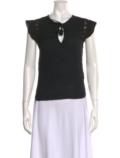 Pre-owned Misa V-neck Short Sleeve Top In Black