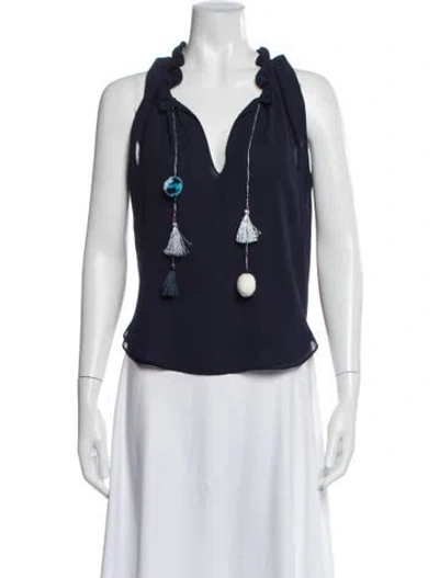 Pre-owned Misa V-neck Sleeveless Blouse In Blue