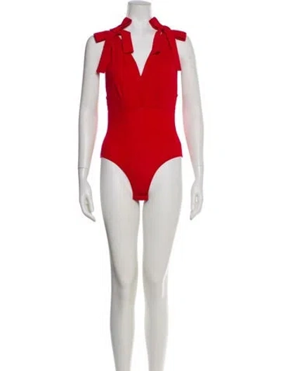 Pre-owned Misa V-neck Sleeveless Bodysuit In Red