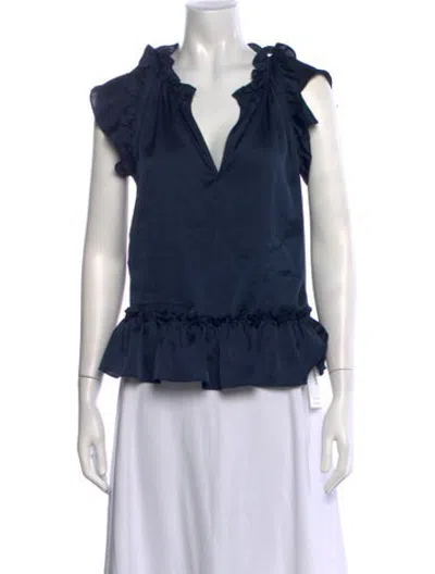 Pre-owned Misa V-neck Sleeveless Top In Blue
