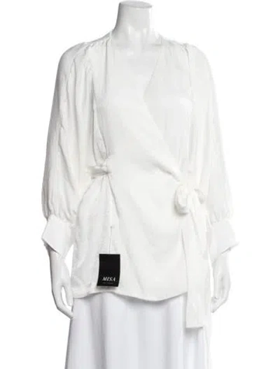 Pre-owned Misa V-neck Three-quarter Sleeve Blouse In White