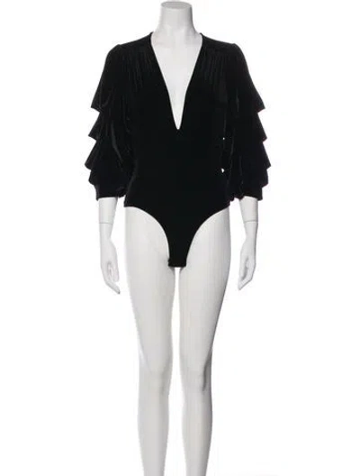 Pre-owned Misa V-neck Three-quarter Sleeve Bodysuit In Black
